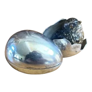 Antique Cold Painted Bronze Inkwell, Figural Young Bird, Egg Shell Desk Accessory