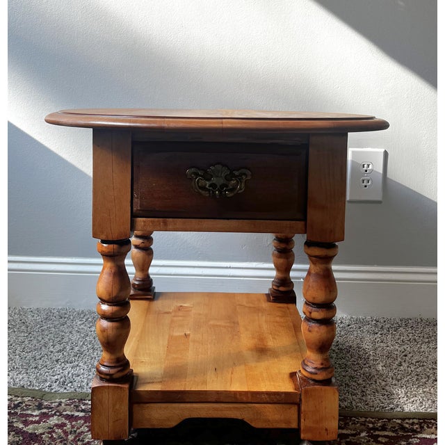Rustic Solid Wood Oval End Table For Sale - Image 3 of 3