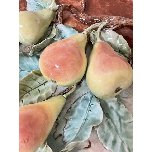 Late 19th Century French Majolica Delonge Trompe l'Oeil Circular Pear Dishes, One Small, One Large For Sale - Image 4 of 4