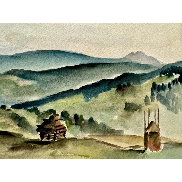 Rustic Henry Emil Salloch Original Watercolor on Paper Mountain Valley, 1936. For Sale - Image 3 of 7
