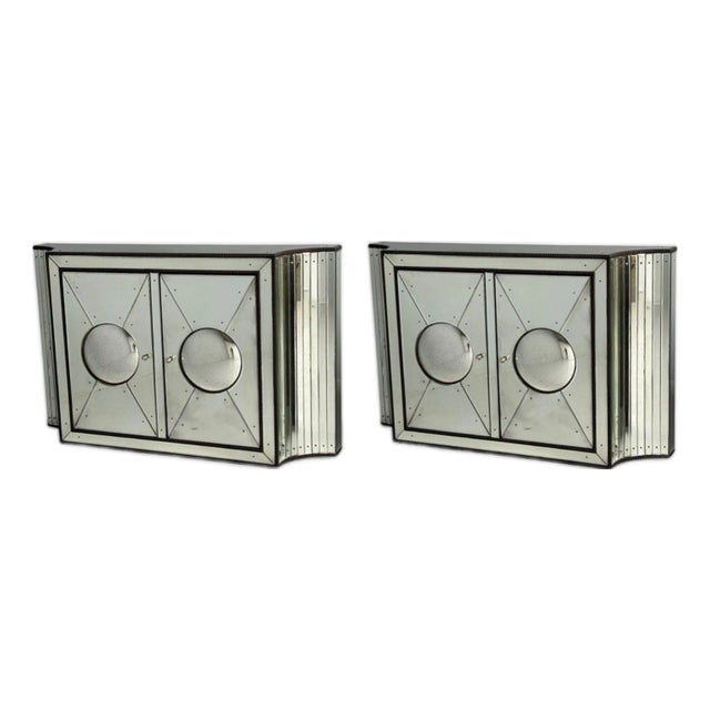 Art Deco Style, Antique Glass and Painted Wood Concave Mirrored Cabinets, A Pair For Sale