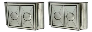 Art Deco Style, Antique Glass and Painted Wood Concave Mirrored Cabinets, A Pair