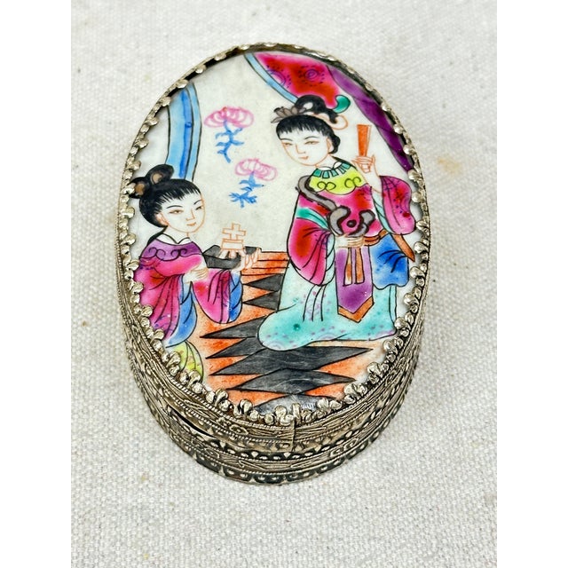 Metal Vintage Chinoiserie Trinket Box For Sale - Image 7 of 7