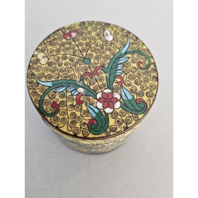 Chinese Antique Chinese Cloisonne Enamel Yellow Covered Box For Sale - Image 3 of 10