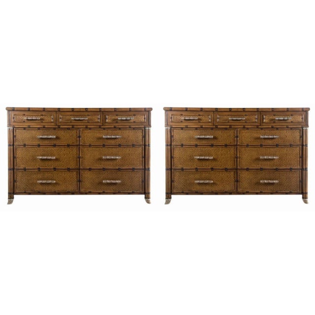 Ornamental & Decorative Materials Large Organic Coastal Faux Bamboo Rattan Chest / Commode / Cabinet For Sale - Image 7 of 7