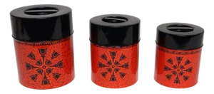 Set of Three Japanese Modern Nesting Canisters With Red and Black Floral Decoration