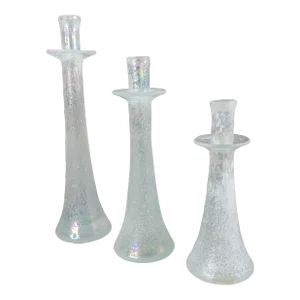 Cenedese Italy Murano Iridescent Scavo Glass Candlestick Candle Holders Set of 3