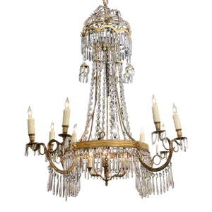 Swedish Gilt Bronze and Crystal Chandelier