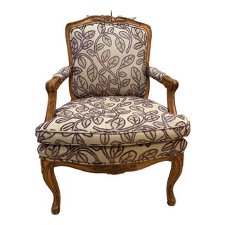 Louis XV-Style Armchair With Plum Embroidered Upholstery For Sale