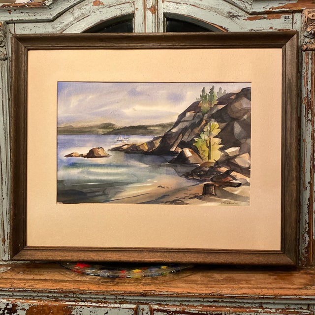 Blue Vintage Lake Tahoe Watercolor by Northern California Artist Jan Miskulin For Sale - Image 8 of 13