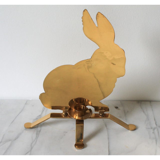 Farmhouse Vintage Brass Bunny Rabbit Candle Holder For Sale - Image 3 of 7