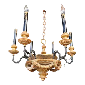 1970s Hand Carved Wood Italianate Chandelier