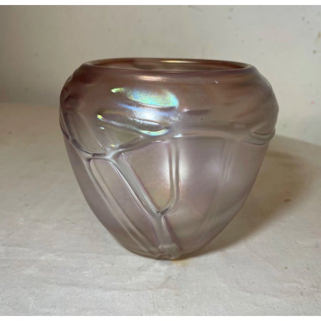 Original 1996 Hand Blown Aurene Iridescent Peet Robinson Studio Art Glass Vase For Sale - Image 4 of 14