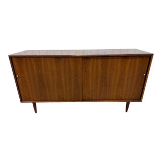 Mid-Century Modern Sliding Door Walnut Storage Cabinet For Sale