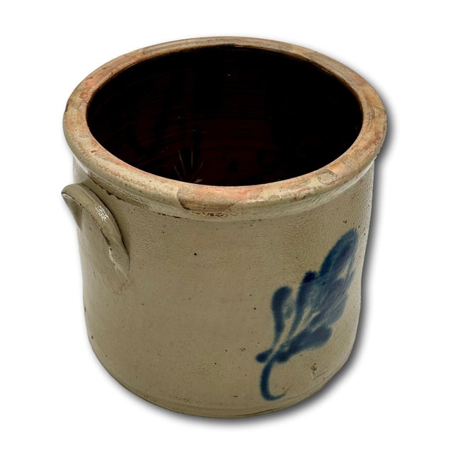 Mid 19th Century Nice Small 1 Gallon Size Antique American Blue Decorated Stoneware Storage Crock - Jar Circa Mid 19th Century For Sale - Image 5 of 15