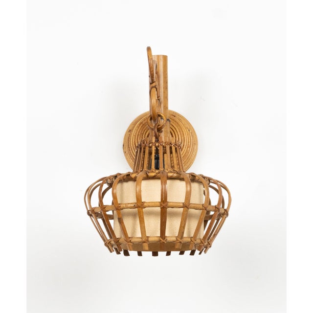 1960s Mid-Century Modern Rattan and Bamboo Sconce Lantern, Italy, 1960s For Sale - Image 5 of 11