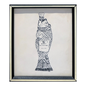 Mid-Century Pen & Ink Drawing of Italian Fish Bottle