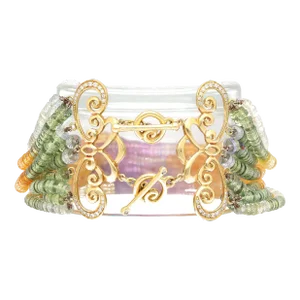 Multi Color Sapphire Bead and Diamond Bracelet in Designed 18K Yellow Gold