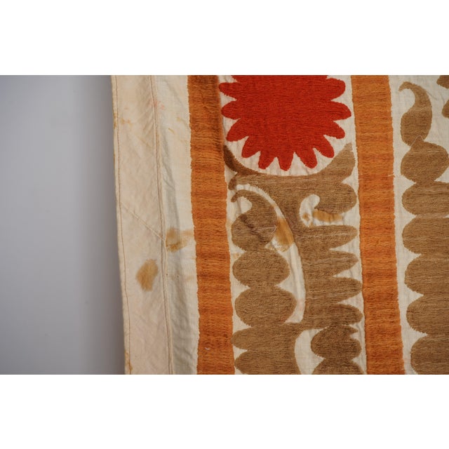 Rustic Spice Tones Suzani - Uzbek Bedspread 7'5'' X 10'2'' For Sale - Image 11 of 14
