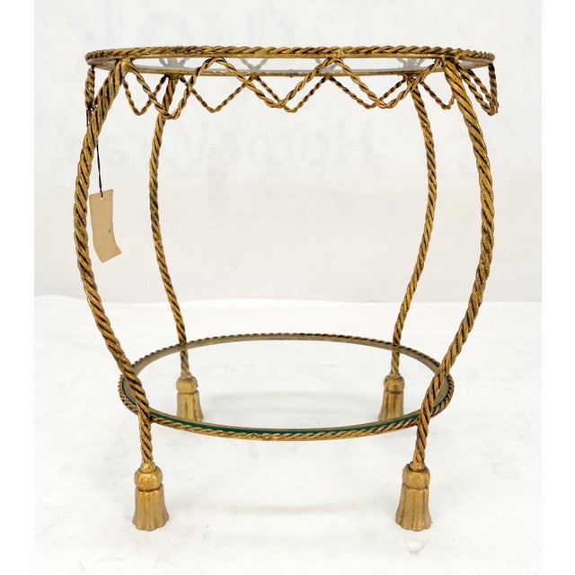 Italian Gold Gilt Steel Rope Style Kidney Shape Glass top Side Lamp Table Mint For Sale - Image 11 of 17