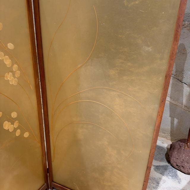 Vintage Japanese Four-Panel Folding Floor Screen Mid Century Organic Modern For Sale - Image 10 of 17