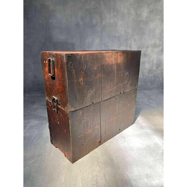 Wood Antique Japanese Isho-Dansu Kimono Storage Box in Urushi Lacquer Finish For Sale - Image 7 of 18