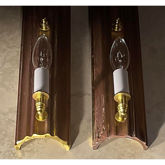 One of a Kind Pair of Joseph Malekan Repurposed Solid Bronze Sconces For Sale - Image 4 of 16