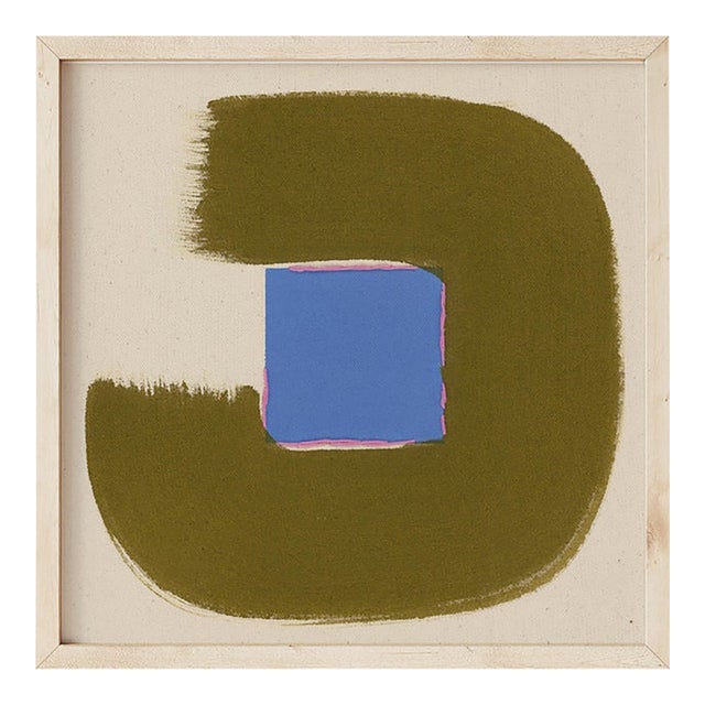 Olive Green and Blue Abstract Modern Art Print, Square, 24 X 24 Print in Wood Frame For Sale