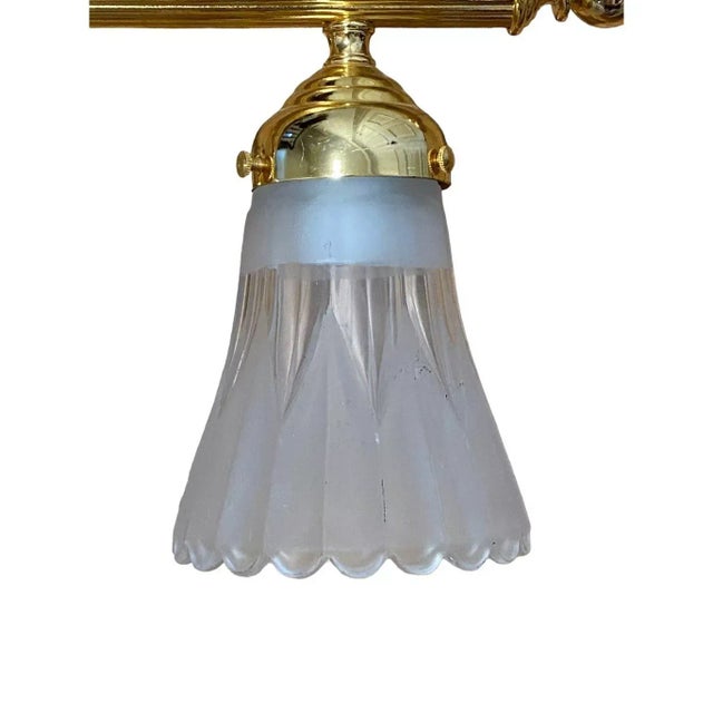 Vintage Brass Traditional Vanity Wall Lighting with Glass Shades 28” wide 7” tall Each shade is 5” tall