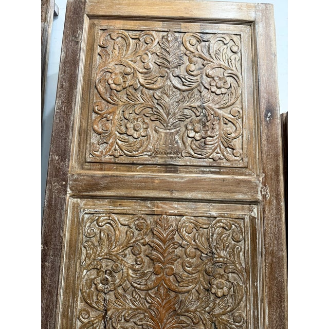 Antique Floral Carved Barn Door – Distressed Wood Sliding or Hinged Statement Door 96x36 For Sale In Orlando - Image 6 of 7