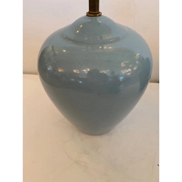 Mid-Century Modern Grey Blue Pottery Table Lamps -A Pair For Sale - Image 4 of 9