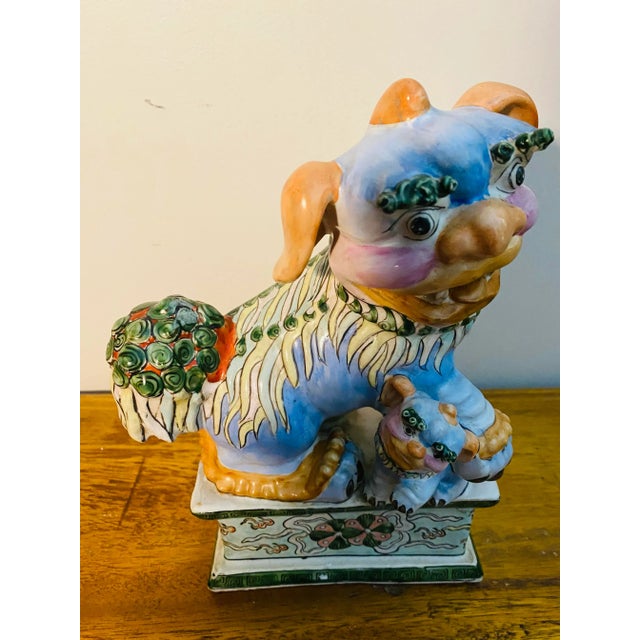Ceramic Antique Chinese Glaze Porcelain Foo Dog With Baby For Sale - Image 7 of 10