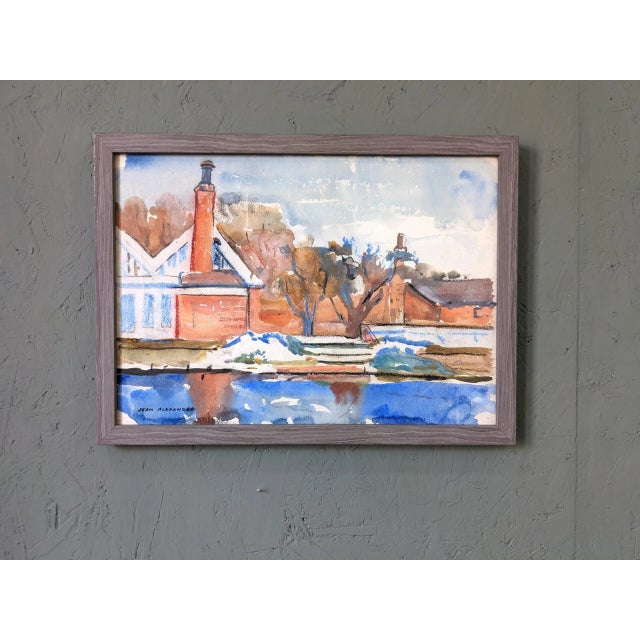 Mid-Century Modern Swedish "The Waterway" Vintage Landscape Watercolour Painting, Framed For Sale - Image 10 of 10