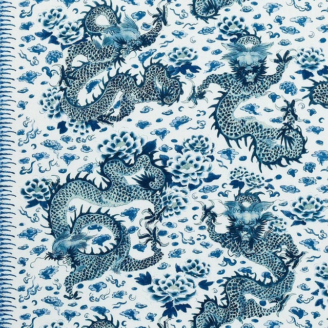 2020s Schumacher X Mary McDonald Empress Dragon Fabric in Delft For Sale - Image 5 of 5