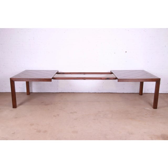 Wood Henredon Mid-Century Modern Oak Parsons Extension Dining Table With Parquet Top For Sale - Image 7 of 13