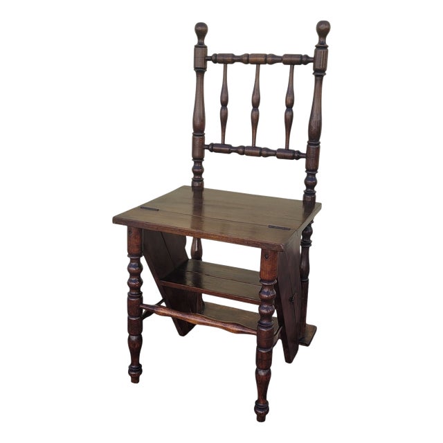 19th Century Convertible Library Step Stool Chair For Sale