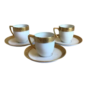 Vintage Rosenthal Selb Bavaria White Gold Rim Demitasse Cup Saucer Set- 6 Pieces