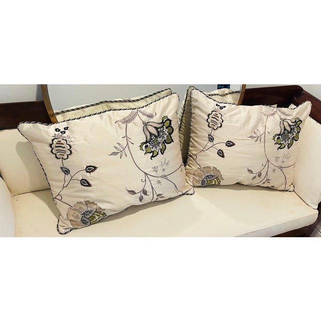 Chinese Vintage Pair of Silk Brocade Embroidered Butterfly Pillows For Sale - Image 3 of 10