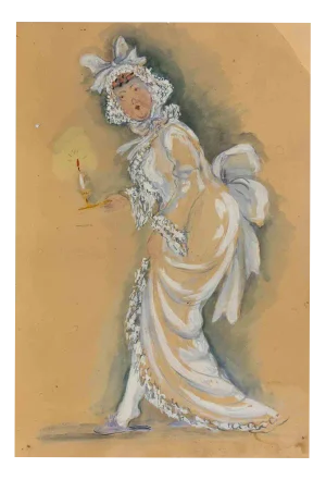 After Lucie Navier, The Night Walk, Mixed Media Drawing, Mid-20th Century