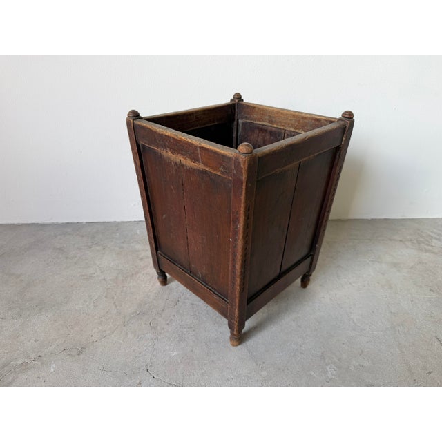 1920s Antique French Country Solid Wood Wastebasket / Trash Can For Sale - Image 5 of 12