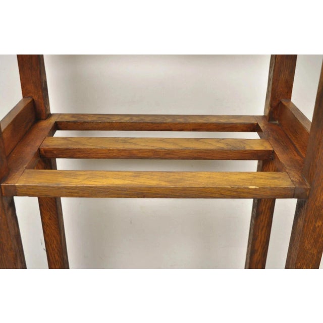 Wood Antique Mission Arts & Crafts Oak Wood Coat Hook Hall Tree Umbrella Stand For Sale - Image 7 of 12