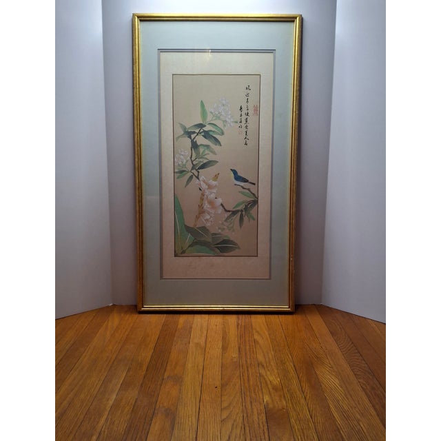 Late 19th Century 1885 Meiji-Era Japanese Kacho-E Silk Hanging Scroll: Bird & Gardenia Provenance For Sale - Image 5 of 9
