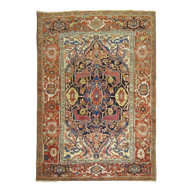 Traditional Antique Persian Heriz Rug - 4'7" x 6'2" For Sale
