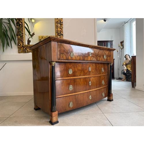 Wood Empire Chest of Drawers with Columns in Walnut Veneer For Sale - Image 7 of 15