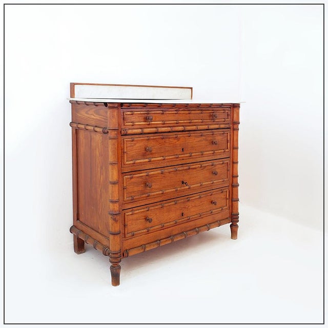 Mid-Century Modern Dark Pine Faux Bamboo Chest of Drawers, Late 19th Century For Sale - Image 3 of 16