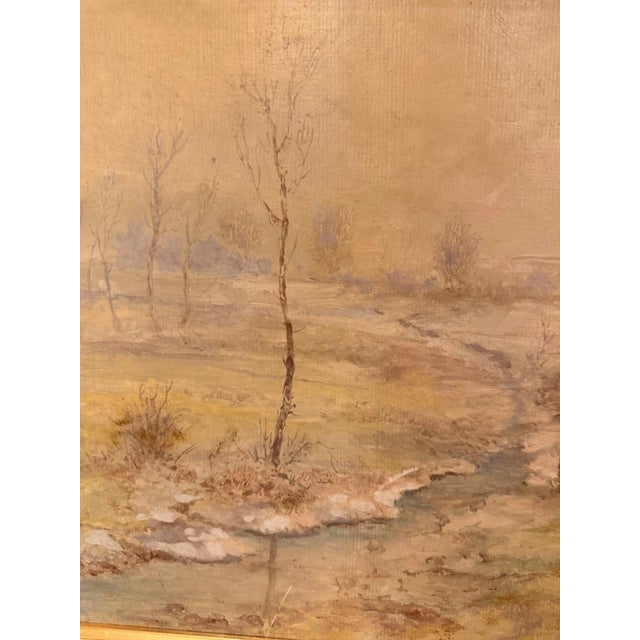 Michael Moering, Winter Landscape with Stream and Village, Oil Painting on Canvas For Sale - Image 6 of 13