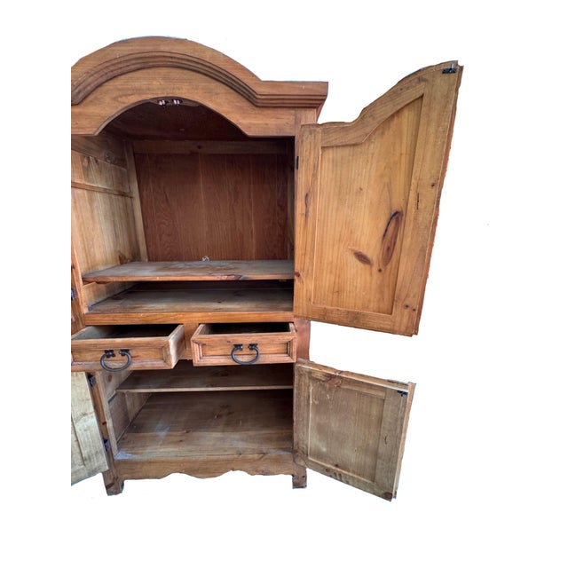 1980s Rustic Solid Pine Storage Armoire With Wrought Iron Accents, Mexico For Sale In Miami - Image 6 of 13