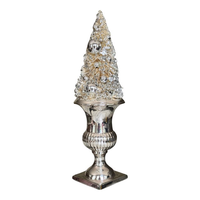 Vintage International Silver Company Silver Plated Classical Urn Shape Vase & Bottle Brush Tree For Sale
