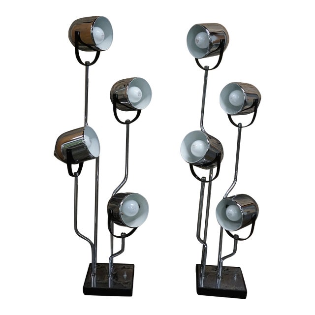 1960s Pair of Goffredo Reggiani 4 Arm Post Modern Chrome Table Lamps For Sale