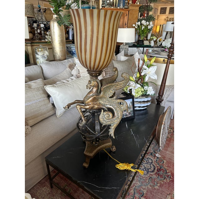 Fine Art Lamps Mythical Pegasus Table Lamp With Striped Glass Shade For Sale - Image 4 of 5